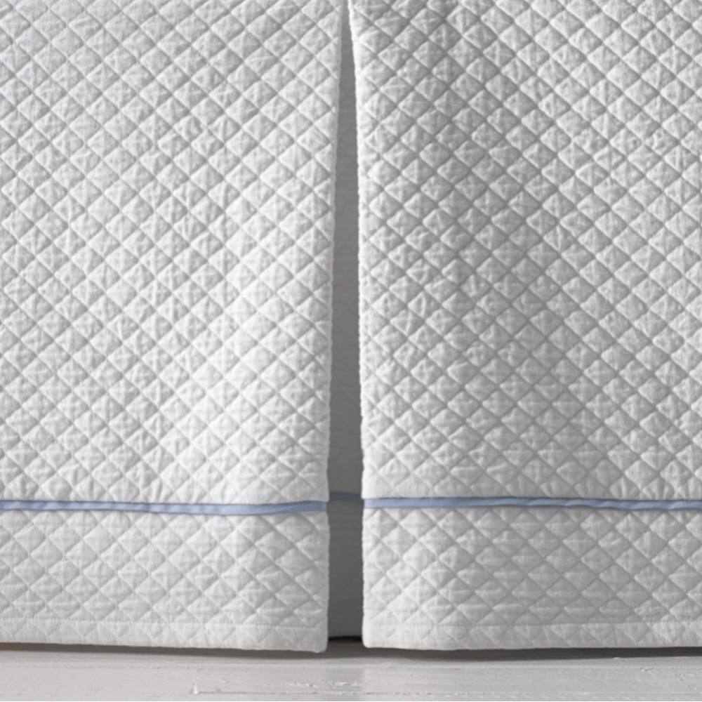 Restoration Hardware White Matelasse Crib Skirt with French Blue border